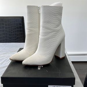 Pretty Little Thing White Faux Snake Ankle Boot